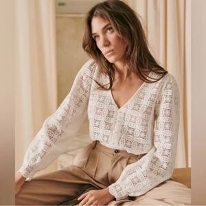 Sézane Ecru Blouse. Long sleeve guipure lace.